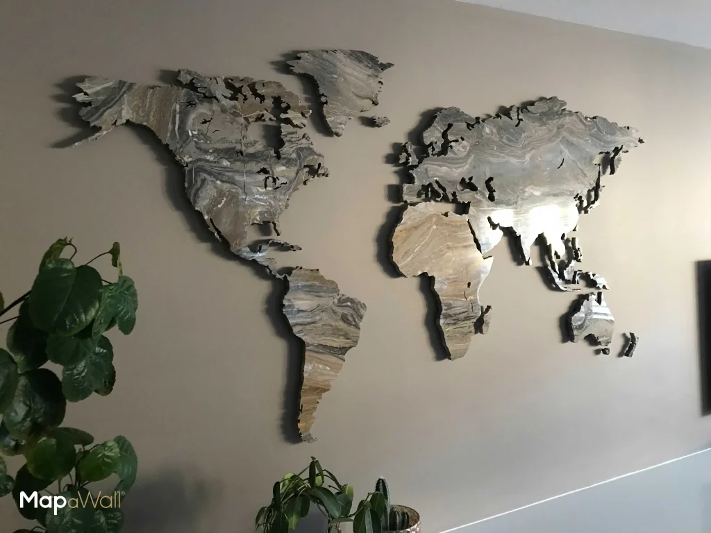 Stone world map installed