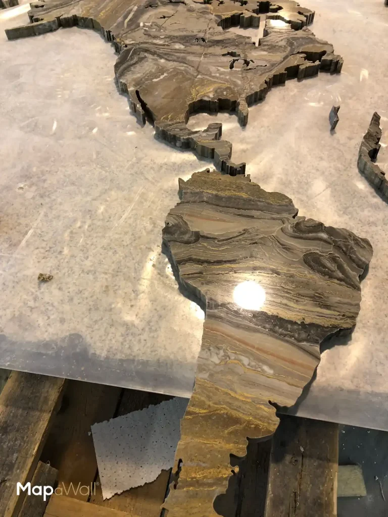 Two pieces of Grigio Orobico marble cut with waterjet